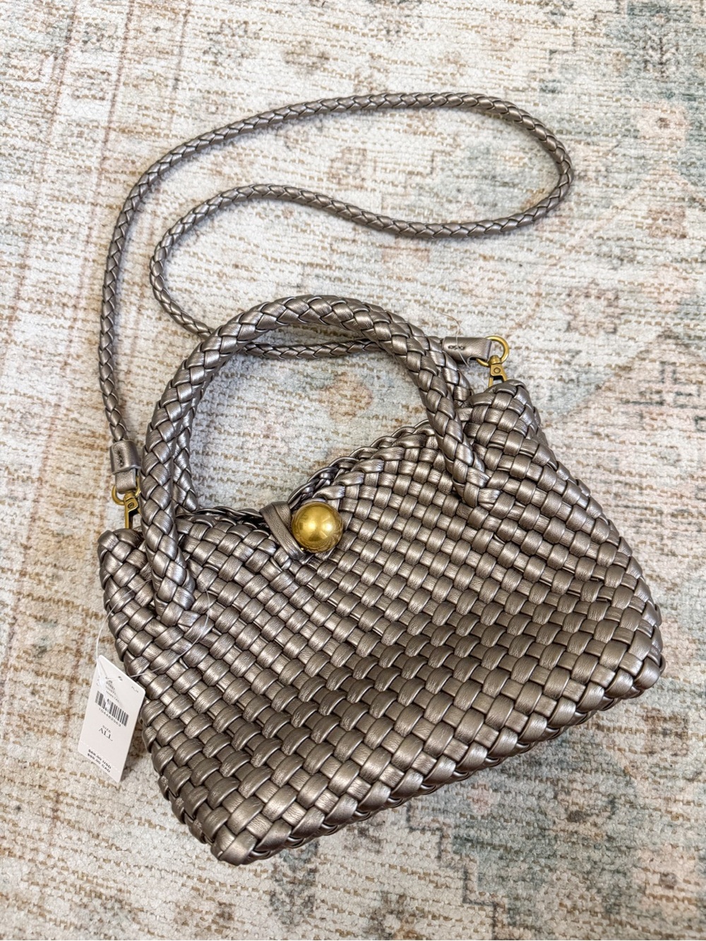 Anthropologie Silver Gunpowder Woven Crossbody Bag
